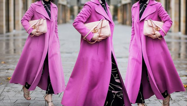 Clothing, Pink, Purple, Outerwear, Coat, Trench coat, Overcoat, Fashion, Magenta, Formal wear, 