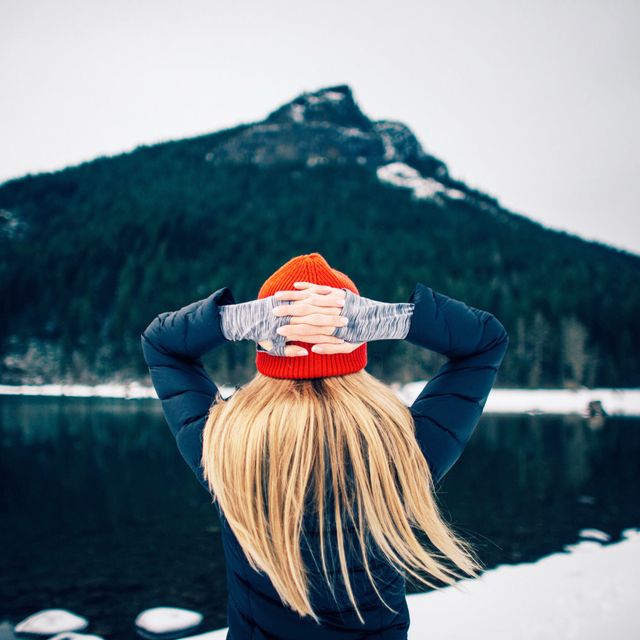 Red, Headgear, Winter, Cool, Photography, Hand, Fashion accessory, Smile, Happy, Selfie, 