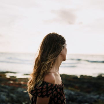 Hair, People in nature, Photograph, Sea, Ocean, Sky, Beauty, Beach, Long hair, Hairstyle, 