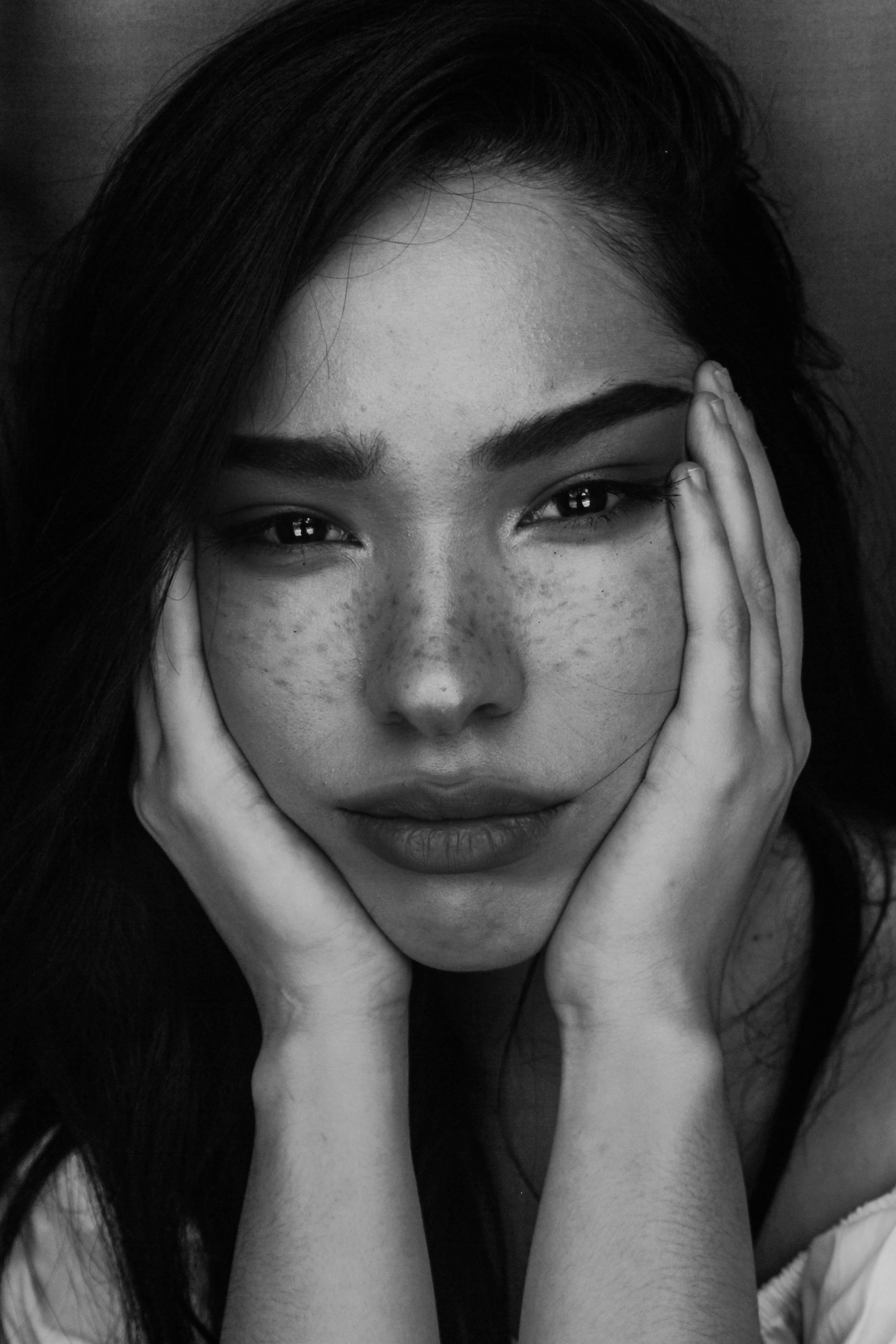 Face, Hair, Eyebrow, Black, Photograph, Lip, Nose, Black-and-white, Skin, Beauty, 