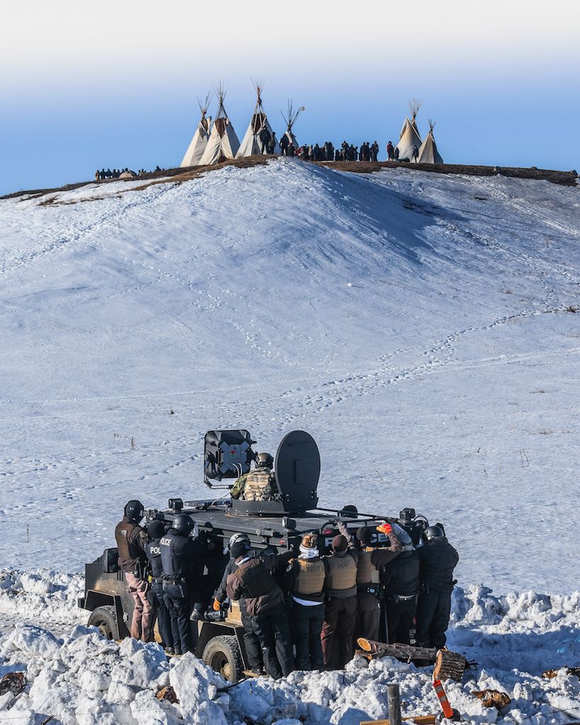 Ryan Vizzons, Protesters face off with police and the National Guard on February 1, 2017, near Cannon Ball, North Dakota