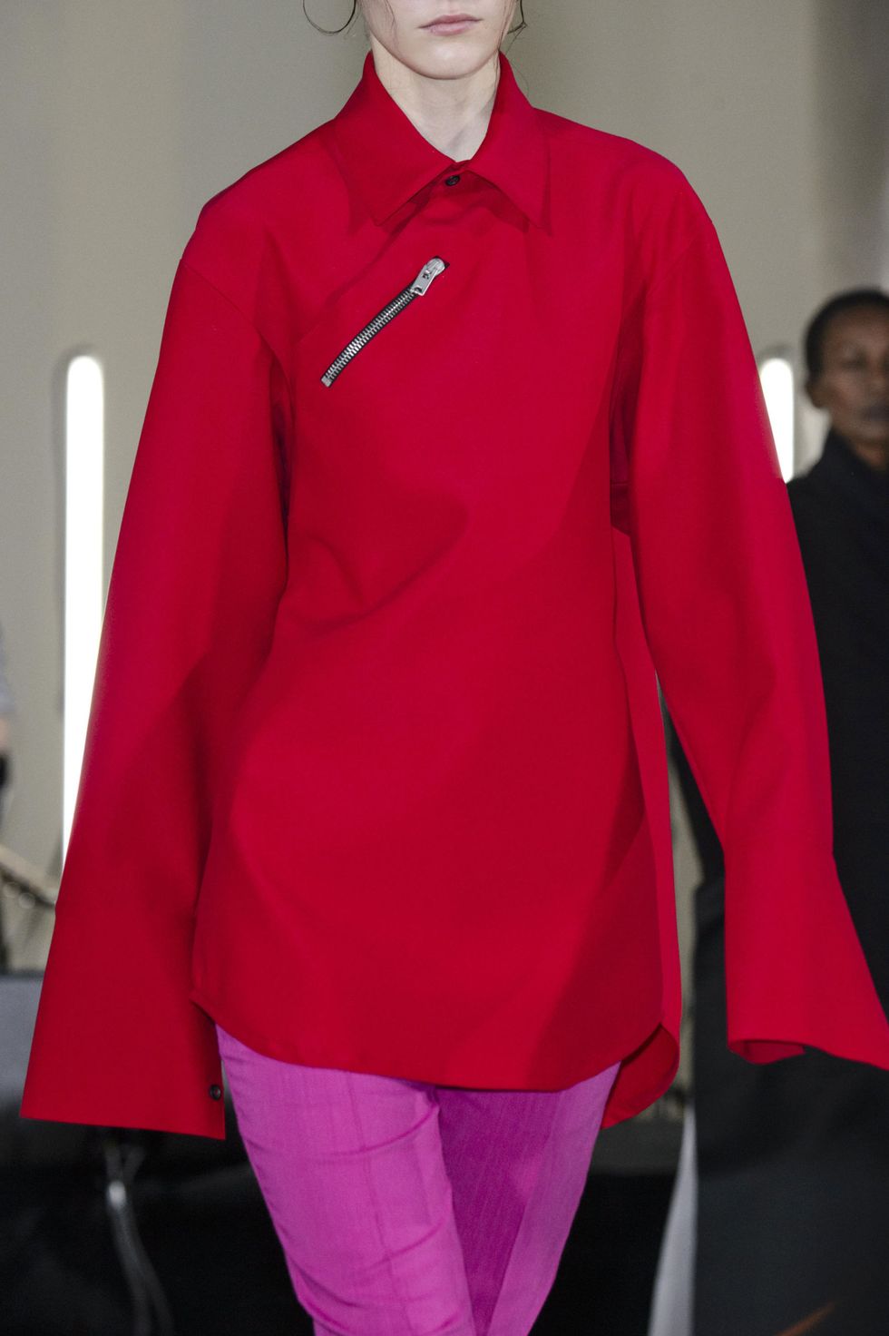 Clothing, Red, Fashion, Pink, Sleeve, Magenta, Collar, Shoulder, Shirt, Outerwear, 