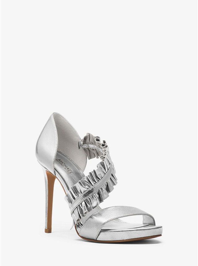 Footwear, High heels, Sandal, Bridal shoe, Shoe, Silver, Slingback, Basic pump, Leg, Court shoe, 