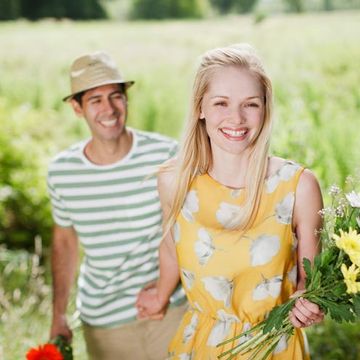 Face, Mouth, Smile, Hat, Happy, Flower, People in nature, Facial expression, Summer, Petal, 