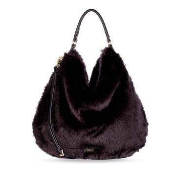 Textile, White, Style, Fashion accessory, Bag, Black, Leather, Maroon, Natural material, Fur, 