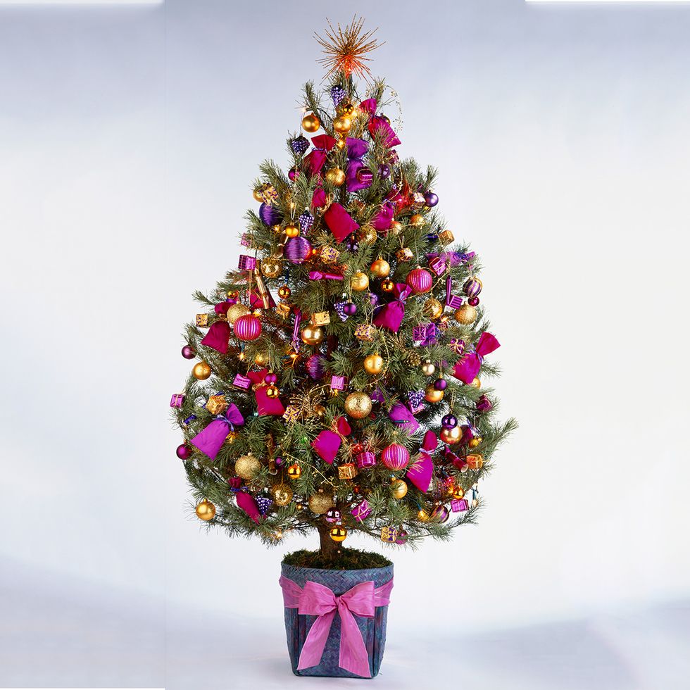 Christmas tree, Christmas decoration, Magenta, Purple, Pink, Christmas ornament, Lavender, Holiday ornament, Holiday, Interior design, 