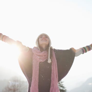 Winter, Happy, People in nature, Rejoicing, Gesture, Cool, Sun, Lens flare, Backlighting, Glove, 