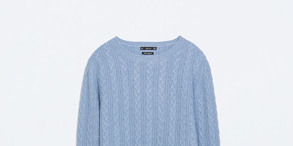 Blue, Product, Sleeve, Sweater, Textile, White, Electric blue, Woolen, Azure, Aqua, 