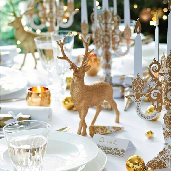 Gold and Silver Snowflake Christmas Table Setting  Christmas table,  Christmas dining table, White christmas decor