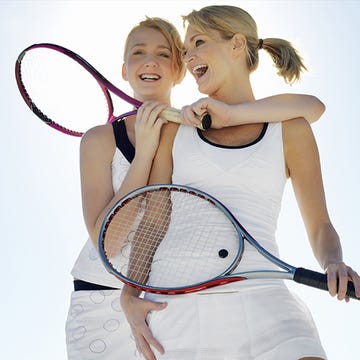 Clothing, Face, Sports equipment, Nose, Finger, Fun, Skin, Tennis racket, Elbow, Racket, Clothing, Face, Sports equipment, Nose, Finger, Fun, Skin, Tennis racket, Elbow, Racket,