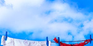 Blue, Natural environment, Cloud, Textile, Red, Undergarment, Shorts, Electric blue, Carmine, Azure, 