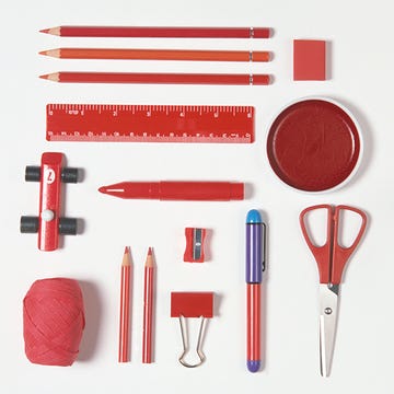 Red, Tool, Peach, Coquelicot, Kitchen utensil, Stationery, Tool accessory, Cosmetics, 
