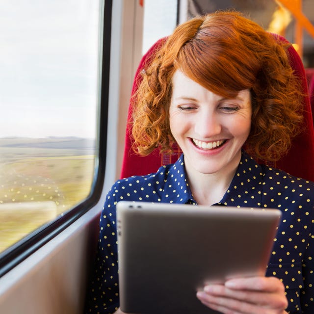 Technology, Electronic device, Smile, Computer, Ipad, Gadget, Red hair, Tablet computer, Laptop, 