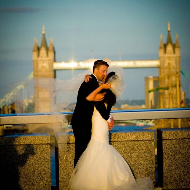 Clothing, Dress, Bridal clothing, Photograph, Bride, Wedding dress, Happy, Gown, Interaction, Romance, 