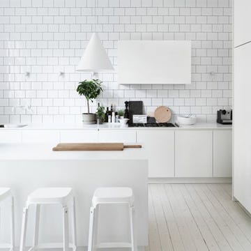Room, White, Interior design, Floor, Wall, Table, Flooring, Tile, Grey, Lampshade, 