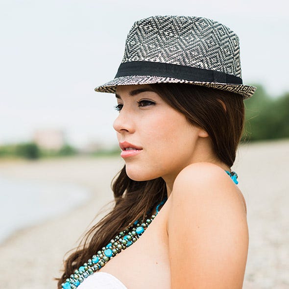 clothing, hat, lip, hairstyle, skin, shoulder, summer, headgear, beauty, people in nature,