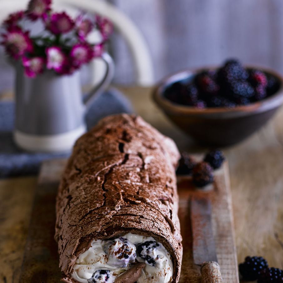 best chocolate recipes chocolate and blackberry meringue roulade