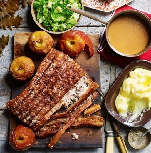 Roast pork belly with apple cider gravy