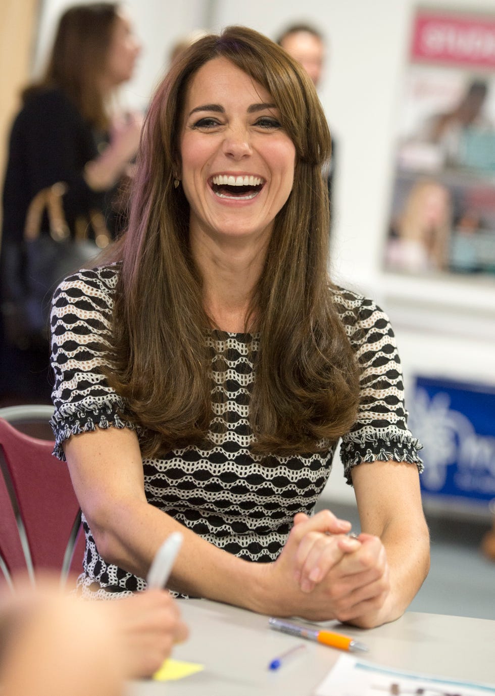 Happy, Tooth, Facial expression, Long hair, Blond, Laugh, Brown hair, Necklace, Layered hair, Makeover, 