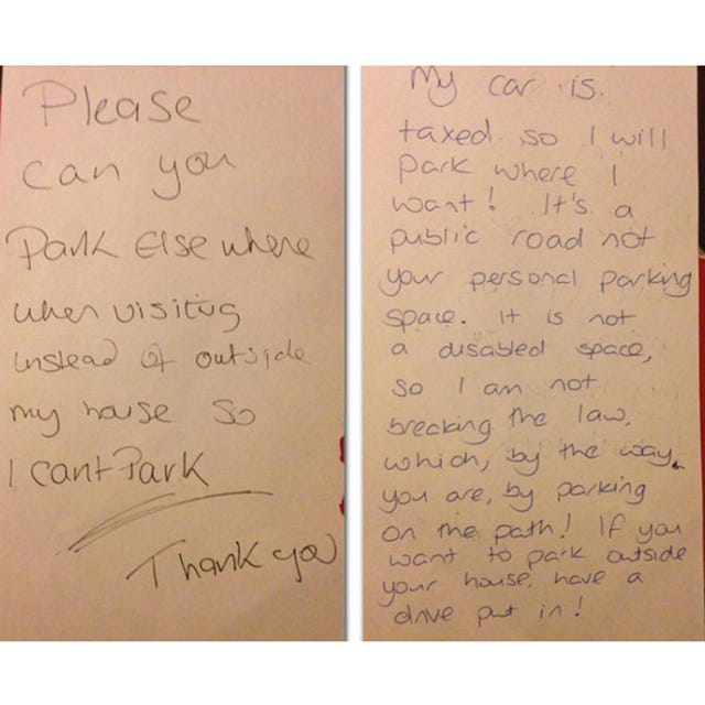 5 outrageous parking notes left by unimpressed drivers