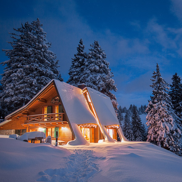 Winter, Freezing, Building, House, Home, Snow, Woody plant, Slope, Real estate, Roof, 