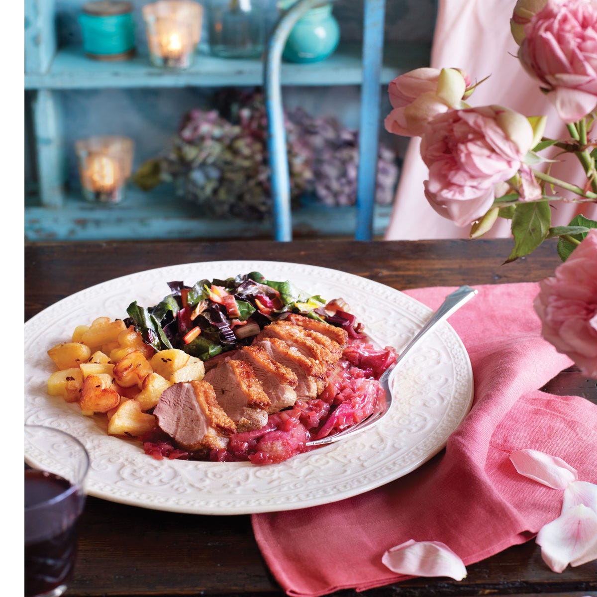 Duck with rhubarb and sloe gin - dinner party recipe