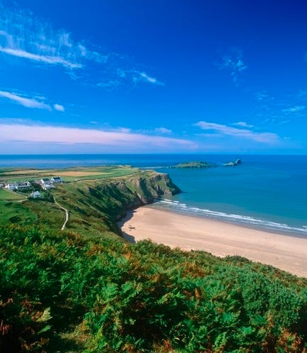 Coastal and oceanic landforms, Vegetation, Coast, Shore, Natural landscape, Landscape, Ocean, Horizon, Sea, Azure, 