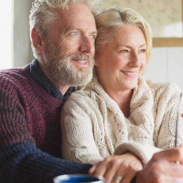 People, Grandparent, Sitting, Facial hair, Smile, Family, Conversation, 
