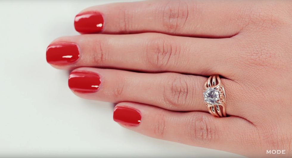 Finger, Skin, Jewellery, Red, Nail, Nail care, Nail polish, Pink, Style, Engagement ring, 