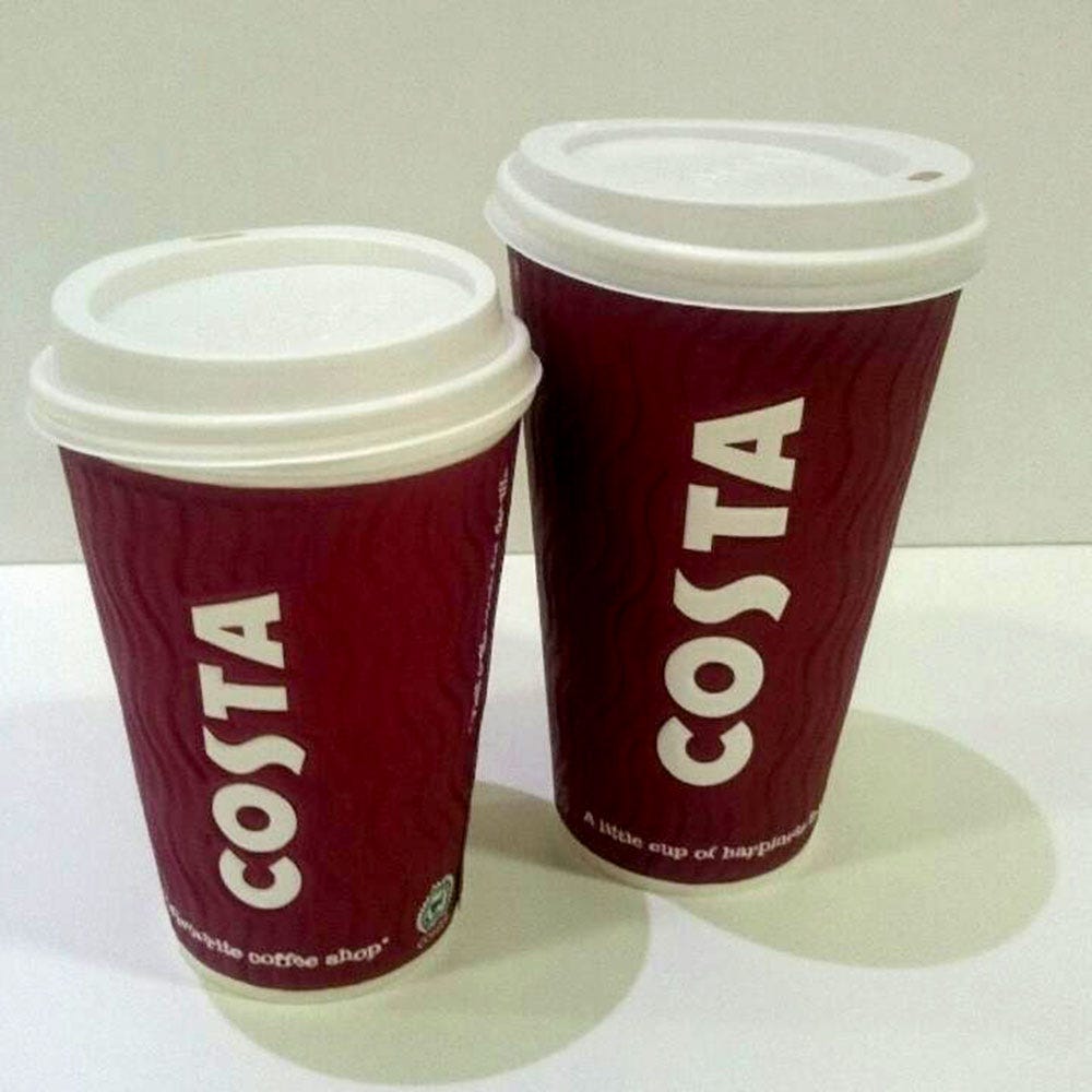 A man proved a large cup of Costa coffee fits into a regular cup