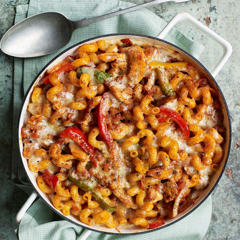 Chicken pasta bake - chicken fajita pasta