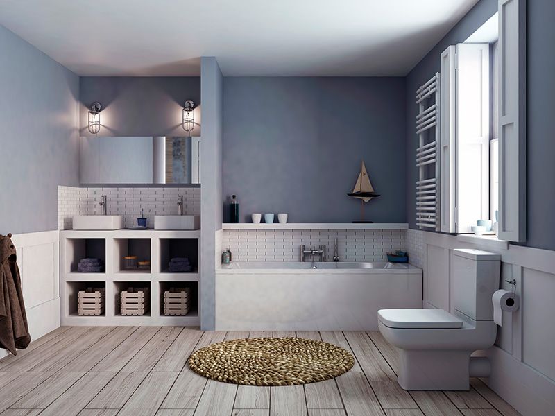 Blue, Floor, Room, Flooring, Interior design, Wood, Property, Bathroom sink, Plumbing fixture, Wall, 