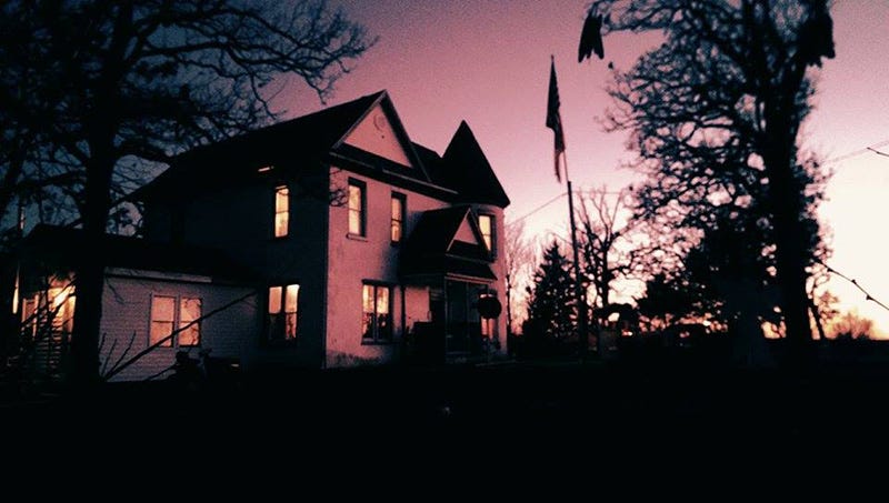 Branch, Window, Property, House, Tree, Residential area, Pink, Home, Building, Dusk, 