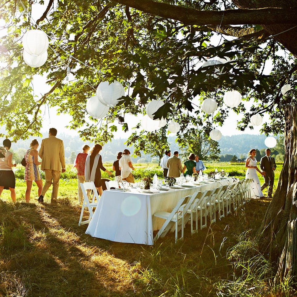 Tablecloth, People in nature, Summer, Linens, Sharing, Sunlight, Outdoor table, Outdoor furniture, Ceremony, Shade, 