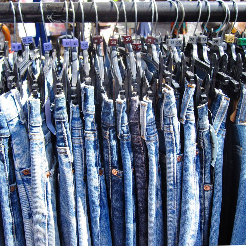Blue, Denim, Textile, Collection, Electric blue, Clothes hanger, 