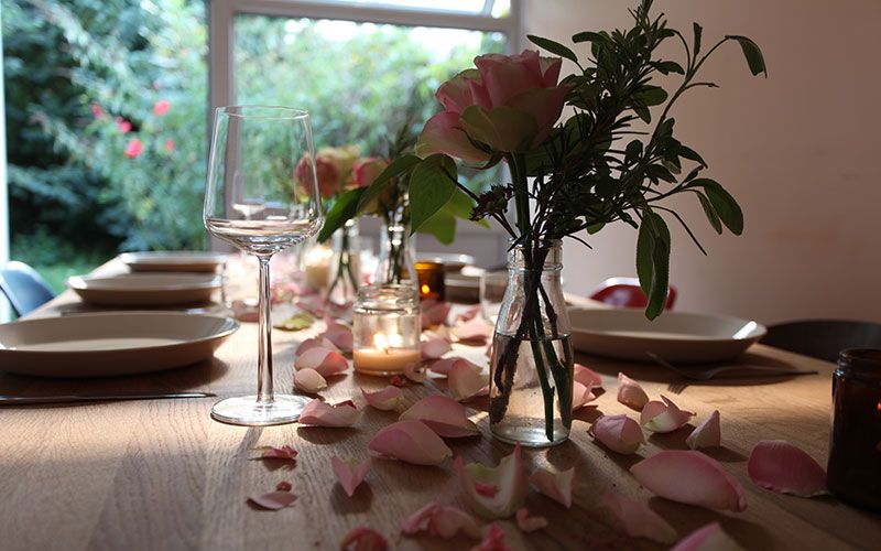 Tablecloth, Petal, Glass, Serveware, Table, Centrepiece, Dishware, Flower, Pink, Stemware, 