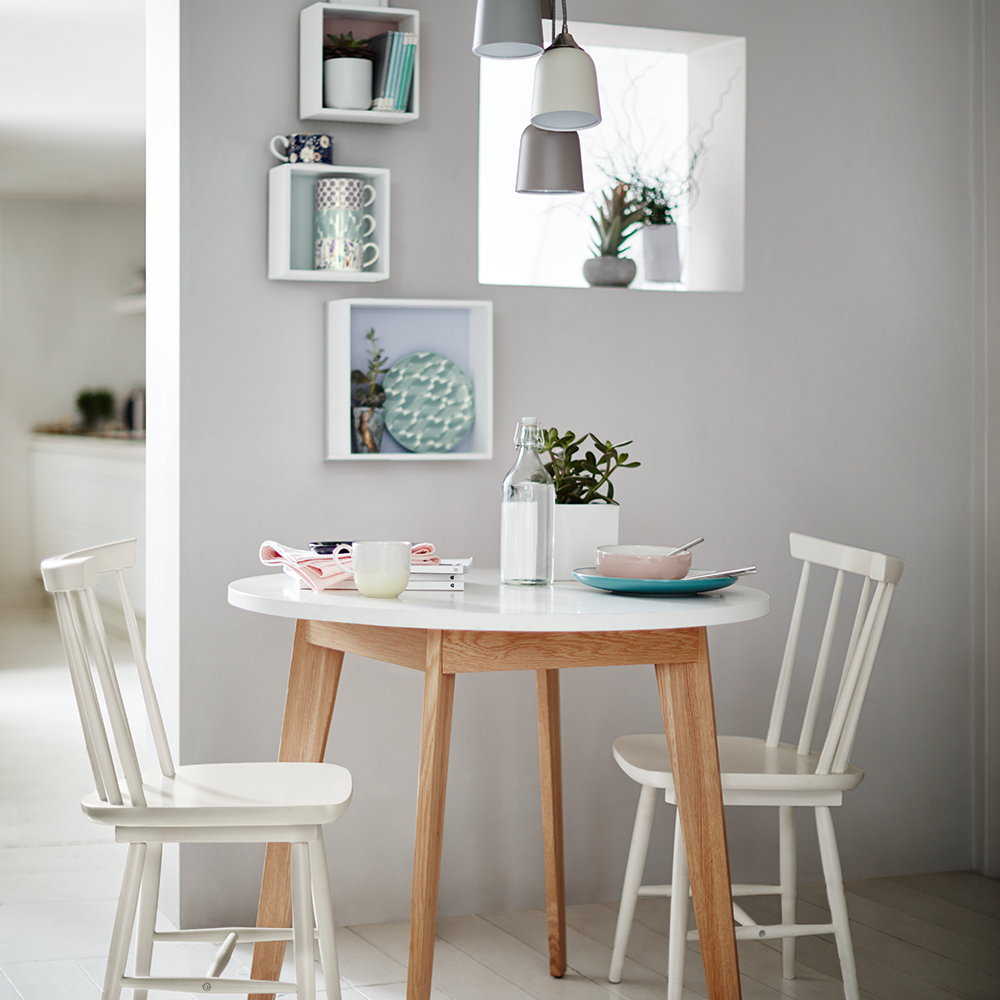 Room, Table, Furniture, White, Interior design, Chair, Home, Teal, Interior design, Dining room, 