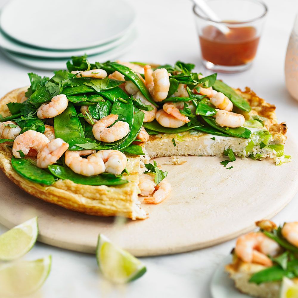 asian rice omelette with prawn salad