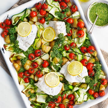 fish tray bake with salsa verde