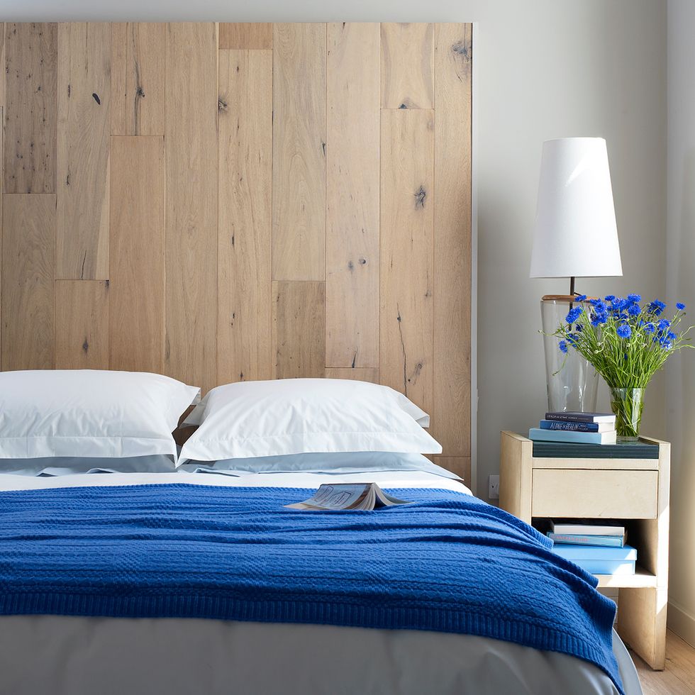 Blue, Wood, Room, Bed, Textile, Bedding, Interior design, Bedroom, Bed sheet, Wall, 