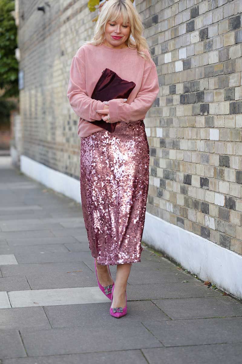 H&m pink 2024 sequin skirt