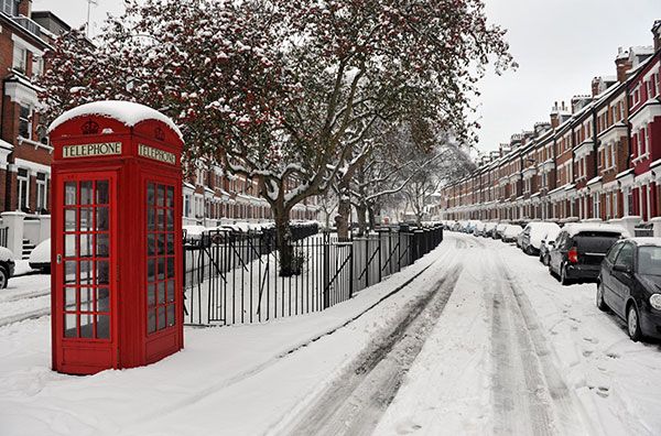 Telephone booth, Winter, Freezing, Neighbourhood, Architecture, Public space, City, Automotive exterior, Town, Snow, 