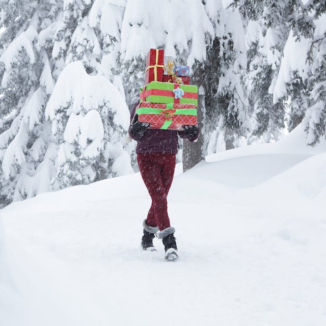 Snow, Winter, Red, Geological phenomenon, Freezing, Recreation, Footwear, Tree, Ice, Outerwear, 