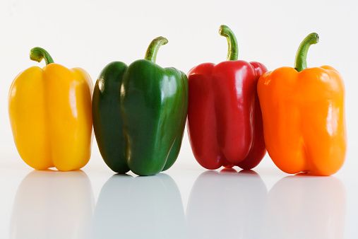 Bell pepper, Green, Yellow, Whole food, Vegan nutrition, Ingredient, Natural foods, Red, Vegetable, Bell peppers and chili peppers, 