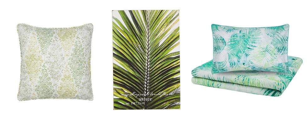 Green, Leaf, Pattern, Teal, Terrestrial plant, Rectangle, Cushion, Aqua, Turquoise, Throw pillow, 