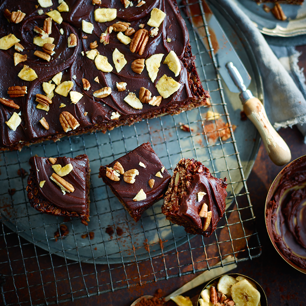 banana, pecan and chocolate flapjacks