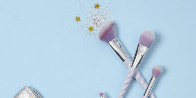 Brush, Pink, Purple, Lavender, Material property, Makeup brushes, Silver, Cosmetics, Glitter, 