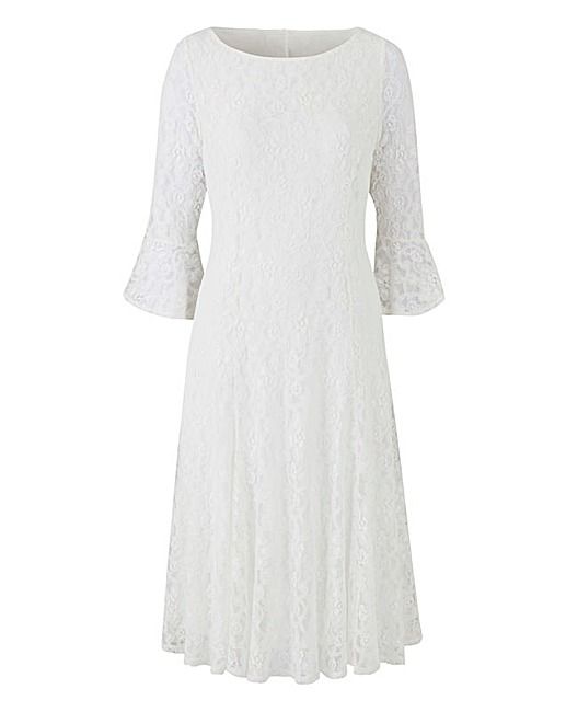 Clothing, White, Dress, Sleeve, Day dress, Outerwear, A-line, Lace, Neck, Cocktail dress, 