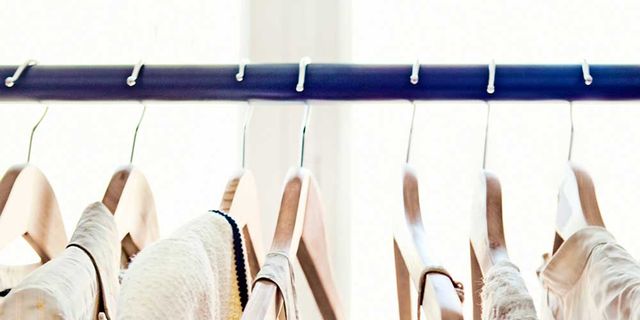 Clothes hanger, White, Closet, Room, Wardrobe, Fashion, Footwear, Fashion design, Dry cleaning, Textile, 