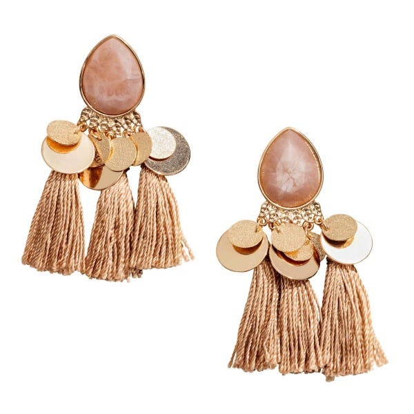 Earrings, Fashion accessory, Jewellery, Costume accessory, Ear, Beige, Fictional character, 